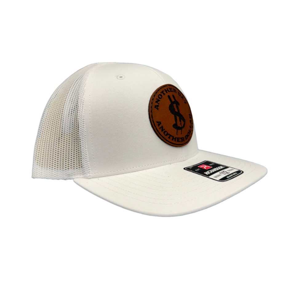 Another Day Another Dollar White/White Leather Patch Hat